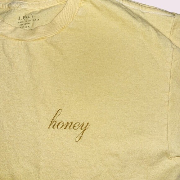 J. Galt Crop Top Honey Yellow Short Sleeve Cotton Casual Y2K Womens One Size - Picture 5 of 8